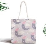 Mavi Zeminde Unicorn Desenli Dijital Baskılı Fermuarlı Modern Kumaş Çanta Realhomes