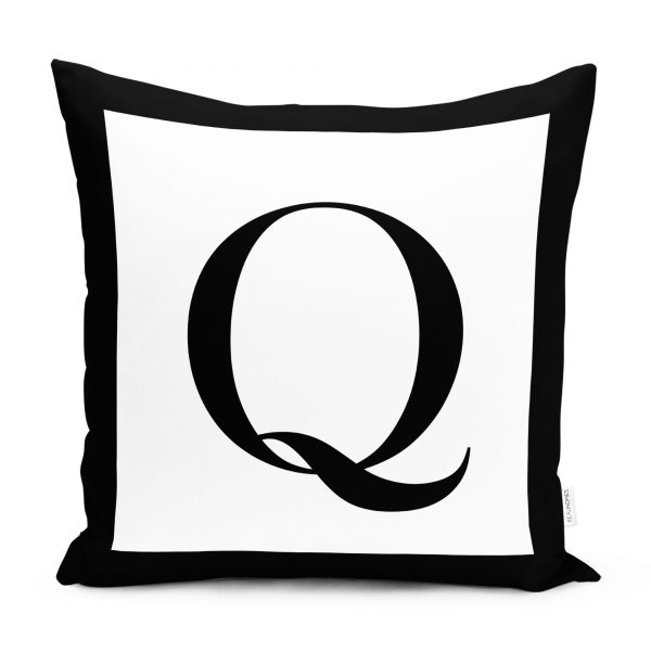 - q - Realhomes  RealHomes Siyah Beyaz & İşareti Yastık Kırlent Kılıfı Realhomes