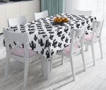 - realhomesMasa2028 - Realhomes  Siyah Beyaz Kaktüs Desenli Dekoratif Leke Tutmaz Masa Örtüsü Realhomes