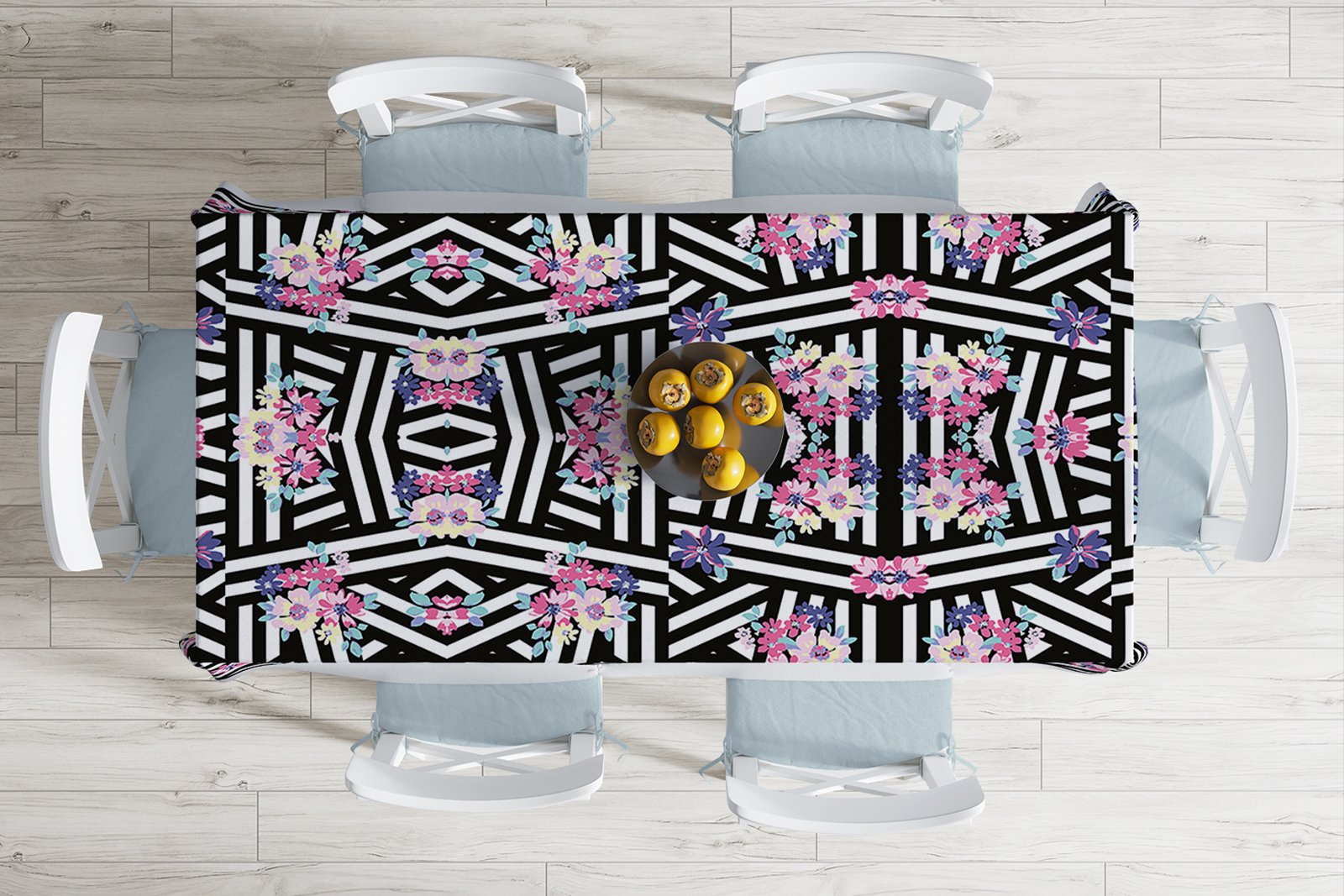 - realhomesMasa2511-1 - Realhomes  Renkli Zambak Desenli Modern Dijital Baskılı Leke Tutmaz Masa Örtüsü Realhomes