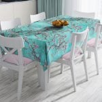 Yağlı Boya Mavi Ağaç Motifleri Dijital Baskılı Leke Tutmaz Masa Örtüsü Realhomes