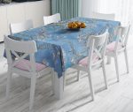- realhomesMasa3002 - Realhomes  Yağlı Boya Mavi Ağaç Motifleri Dijital Baskılı Leke Tutmaz Masa Örtüsü Realhomes