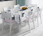 - realhomesMasa3043 - Realhomes  Ekru Zeminli Geyik ve Yaprak Motifler iDijital Baskılı Leke Tutmaz Masa Örtüsü Realhomes