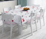 - realhomesMasa3075 - Realhomes  Kırmızı Geyikler ve Ağaçlar Yılbaşı Konseptli Dijital Baskılı Leke Tutmaz Masa Örtüsü Realhomes