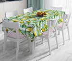 - realhomesMasa3104 - Realhomes  Yeşil Çizgili Limon Desenli Dijital Baskılı Dekoratif Leke Tutmaz Masa Örtüsü Realhomes