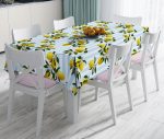 - realhomesMasa3106 - Realhomes Mavi Çizgili Limon Desenli Dijital Baskılı Dekoratif Leke Tutmaz Masa Örtüsü Realhomes