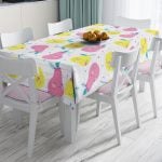 Siyah Zeminde Ekose Desenli Limon Baskılı Dekoratif Leke Tutmaz Masa Örtüsü Realhomes