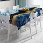 Altın Yaldızlı Mermer Desenli Dijital Baskılı Leke Tutmaz Masa Örtüsü Realhomes