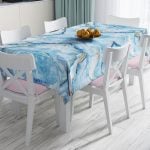 Beyaz Mermer Desenli Dijital Baskılı Leke Tutmaz Masa Örtüsü Realhomes