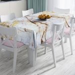 Modern Siyah Beyaz Altın Mermer Motifli Dijital Baskılı Leke Tutmaz Masa Örtüsü Realhomes