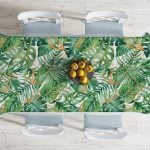 Vizon Renk Amazon Yaprakları Temalı Modern Leke Tutmaz Masa Örtüsü Realhomes