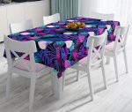 - realhomesMasa3158 - Realhomes  Lacivert Tropikal Desenli Dijital Baskılı Leke Tutmaz Masa Örtüsü Realhomes