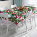 Pudra Zeminli Geometrik Palmiye Yaprakları Modern Leke Tutmaz Masa Örtüsü Realhomes