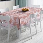 Pudra Zeminli Geometrik Palmiye Yaprakları Modern Leke Tutmaz Masa Örtüsü Realhomes