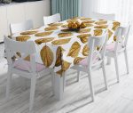 - realhomesMasa3216 - Realhomes  3D Altın Yapraklar Özel Tasarımlı Modern Leke Tutmaz Masa Örtüsü Realhomes