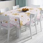 Geometrik Sanat Altın Detaylı Özel Tasarım Modern Leke Tutmaz Masa Örtüsü Realhomes