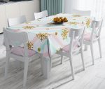 - realhomesMasa3227 - Realhomes  Pembe Mavi Zeminde Kar Tanesi Detaylı Modern Leke Tutmaz Masa Örtüsü Realhomes