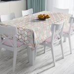 Pembe Çizgili Altın Puanlı Özel Tasarımlı Leke Tutmaz Masa Örtüsü Realhomes