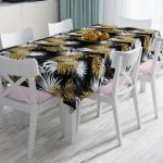 Pembe Çizgili Altın Puanlı Özel Tasarımlı Leke Tutmaz Masa Örtüsü Realhomes