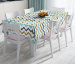 - realhomesMasa3235 - Realhomes  Mavi Gri Gold Zigzag Desenli Özel Tasarımlı Leke Tutmaz Masa Örtüsü Realhomes