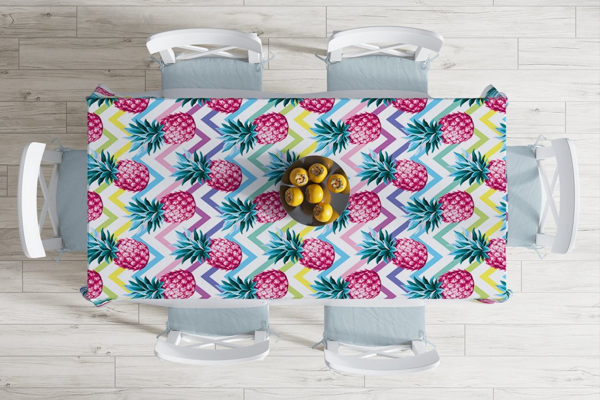 Renkli Zigzag Desenli Ananaslar Modern Tasarımlı Leke Tutmaz Masa Örtüsü Realhomes
