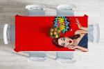 - realhomesMasa3281-1 - Realhomes  Kırmızı Zeminli Popart Wow Desenli Modern Leke Tutmaz Masa Örtüsü Realhomes