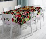 - realhomesMasa3320 - Realhomes  Siyah Zeminde 3D Tropikal Papağanlar Modern Leke Tutmaz Masa Örtüsü Realhomes