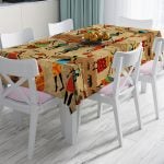 Siyah Zeminde Etnik Objeler Özel Tasarımlı Leke Tutmaz Masa Örtüsü Realhomes