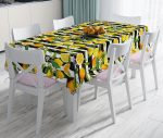 - realhomesMasa3355 - Realhomes  Çizgili Siyah Zeminli Limon Desenli Dekoratif Leke Tutmaz Masa Örtüsü Realhomes