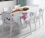 - realhomesMasa3396 - Realhomes Çiçekli Kız Çizimli Modern Dekoratif Leke Tutmaz Masa Örtüsü Realhomes