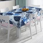 Geometrik Zeminli Mavi Kelebek Baskılı Leke Tutmaz Masa Örtüsü Realhomes