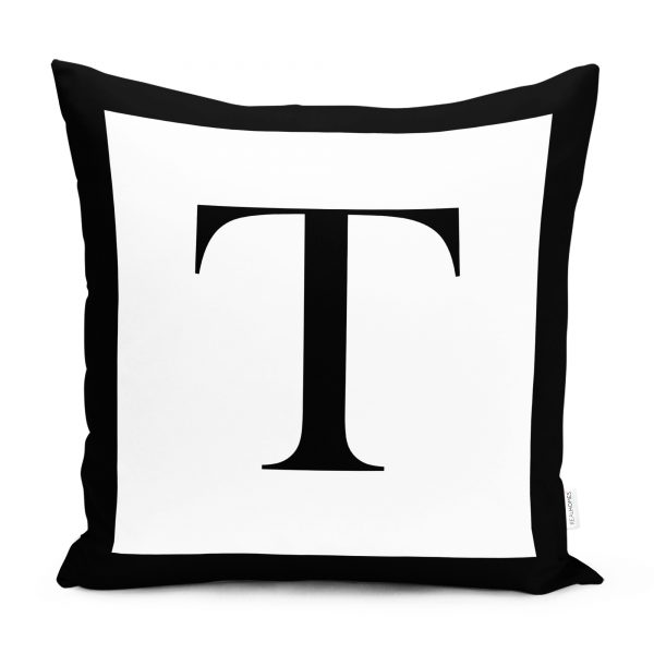 - t - Realhomes  RealHomes Siyah Beyaz T Harfli Yastık Kırlent Kılıfı Realhomes