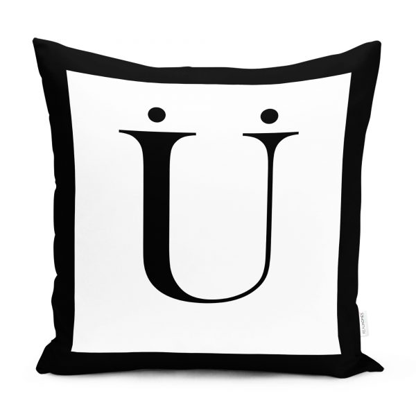 - unoktali - Realhomes  RealHomes Siyah Beyaz Ü Harfli Yastık Kırlent Kılıfı Realhomes