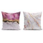 Siyah Mermer Zeminli 2'li Yastık Kırlent Kılıf Seti Realhomes