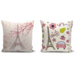 Mavi Zeminli Sulu Boya 2'li Yastık Kırlent Kılıf Seti Realhomes