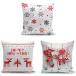 Ekoseli Yılbası 3'lü Yastık Kırlent Kılıf Seti Realhomes