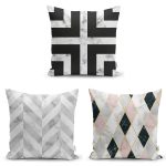 Mavi Mermer Desenli 3'lü Yastık Kırlent Kılıf Seti Realhomes