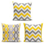 Gri Zemin Dekoratif 3'lü Yastık Kırlent Kılıf Seti Realhomes