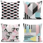 Pembe Zemin Soft Zigzag 4'lü Yastık Kırlent Kılıf Seti Realhomes