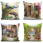 Gri Zemin Home Sweet 4'lü Yastık Kırlent Kılıf Seti Realhomes