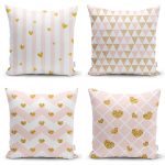 Siyah Zemin Altın Varaklı Dekoratif 4'lü Yastık Kırlent Kılıf Seti Realhomes