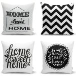 Gri Zemin Home Sweet 4'lü Yastık Kırlent Kılıf Seti Realhomes