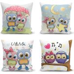 Renkli Tüyler 4'lü Yastık Kırlent Kılıf Seti Realhomes