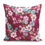 - realhomescomtr-K3627 - Realhomes  Realhomes Fusya zeminde Beyaz Çiçekler Dijital Baskılı Yastık Kırlent Kılıfı Realhomes