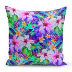 - realhomescomtr-K3662 - Realhomes Realhomes mavi zeminli Rengarenk Çiçekler Modern Yastık Kırlent Kılıfı Realhomes