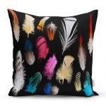 - realhomescomtr-K3663 - Realhomes  Realhomes Siyah Zeminli Renkli Tüyler Dijital Baskılı Yastık Kırlent Kılıfı Realhomes