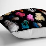 - realhomescomtr-K3663-2 - Realhomes  Realhomes Siyah Zeminli Renkli Tüyler Dijital Baskılı Yastık Kırlent Kılıfı Realhomes