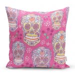 - realhomescomtr-K3682 - Realhomes Realhomes Pembe Zeminli Kurukafa Dijital Baskılı Yastık Kırlent Kılıfı Realhomes