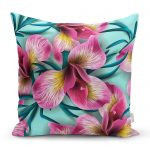 - realhomescomtr-K3703 - Realhomes Realhomes mavi zeminli Rengarenk Çiçekler Modern Yastık Kırlent Kılıfı Realhomes