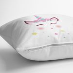 - realhomescomtr-K4306-1 - Realhomes Beyaz Zeminde Unicorm Motifli Çocuk Odası Yastık Kırlent Kılıfı Realhomes